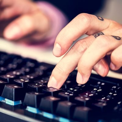 Business person typing